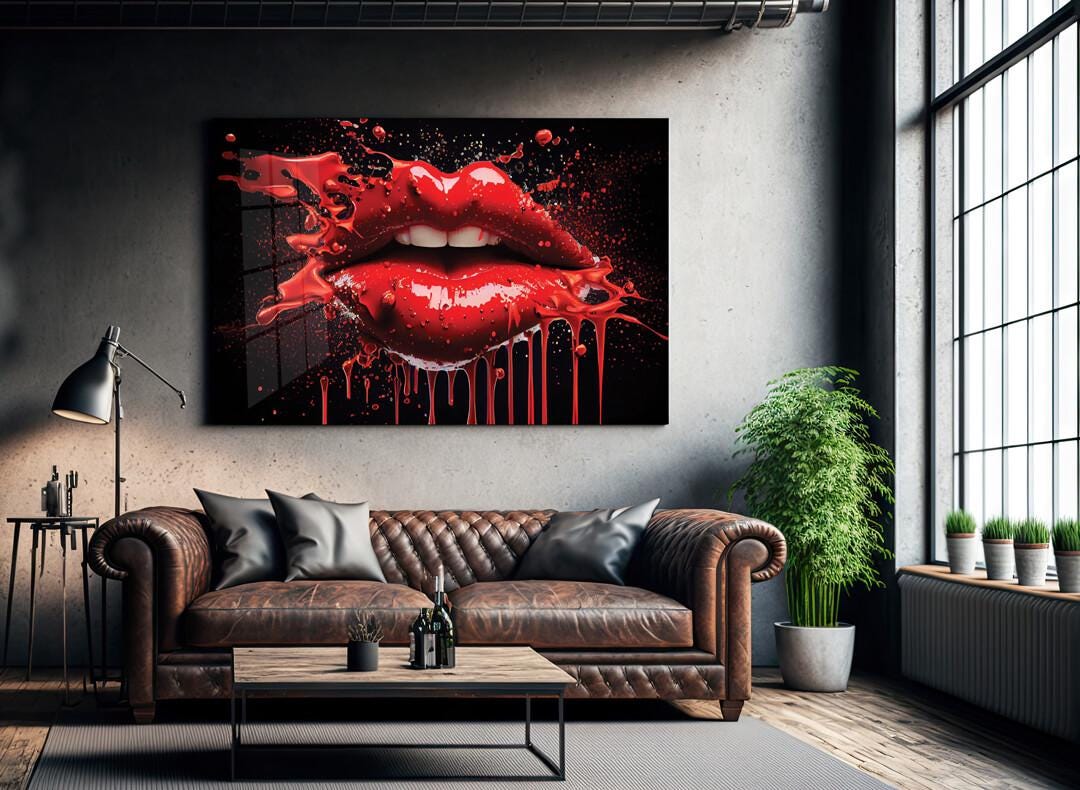 Colorful Lips Art Print: Glossy Red Splash, Modern Wall Decor - Etsy