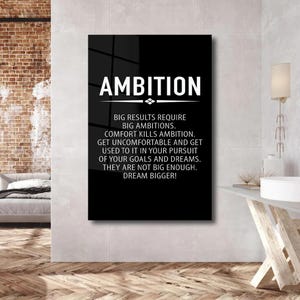 AMBITION Quotes Large Canvas Motivational Wall Art Inspirational Acrylic Glass Effect Art Office Wall Art Illustration Living Room Wall Art