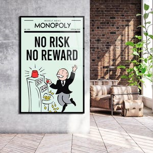 No Risk, No Reward Success Canvas Wall Art Inspirational Acrylic Art Office Wall Art Big Canvas Alec Monopoly Art Motivational Wallpaper