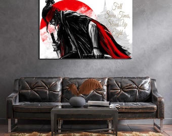 Samurai Warrior Canvas Art: Japanese Illustration, Office Mindset Art