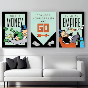 Alec Monopoly Set Wall Art Motivational Canvas Print Alec Time Is Money Illustration Modern Office Print Monopoly Build An Empire Wall Art