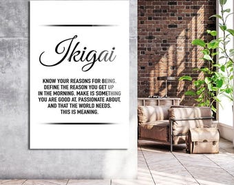 Ikigai Noun - Motivational Quote - Office Canvas Art Living Room Acrylic Print Inspirational Wall Decor Custom Quotes Wall Art