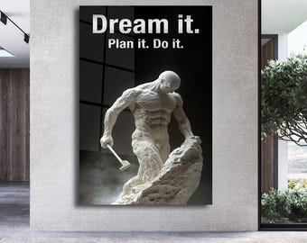Dream It Plan It Canvas or Acrylic Wall Decor Gym Motivational Mindset Art Inspirational Wallpaper Living Room Modern Art