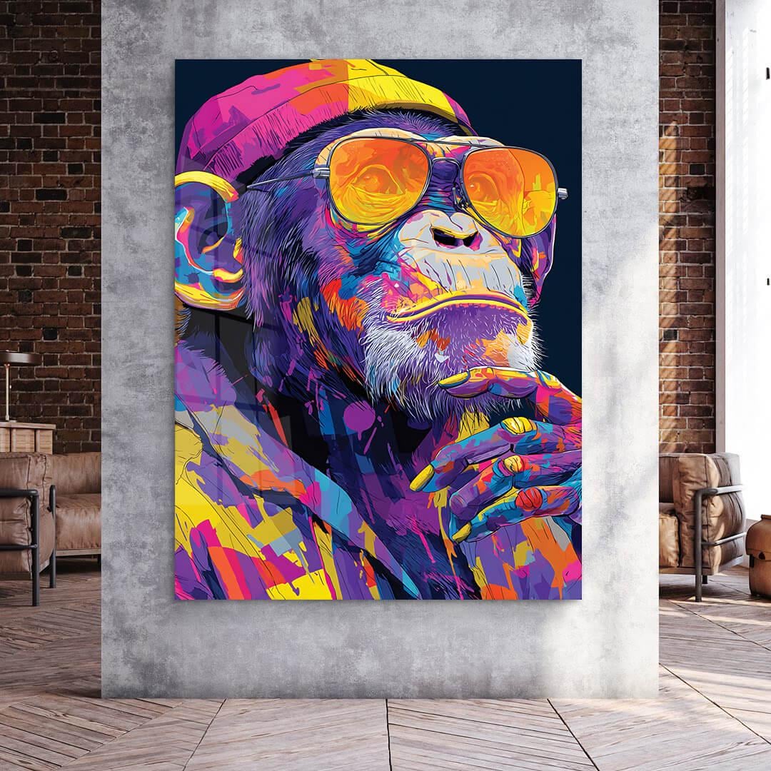 Monkey Wearing Sunglasses and A Headband Canvas Wall Art Illustration ...