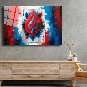 Arte de pared con cartas de juego AA Diseño de pared abstracto Imagen con efecto de vidrio acrílico Arte de pared de oficina Lienzo colorido Diseño de lienzo colorido vibrante