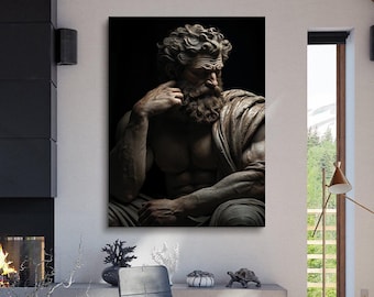 Mysterious Ancient Greek Stoic Statue Male Canvas or Acrylic Wall Art Office Motivational Mindset Art Inspirational Living Room Modern Art