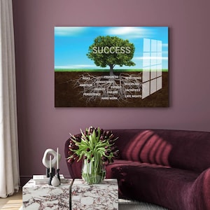 Success Tree Motivation Quotes Canvas Print Inspirational Acrylic Version Art Office Wall Art Illustration Business Quote Sign Large Canvas