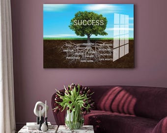 Success Tree Motivation Quotes Canvas Print Inspirational Acrylic Version Art Office Wall Art Illustration Business Quote Sign Large Canvas
