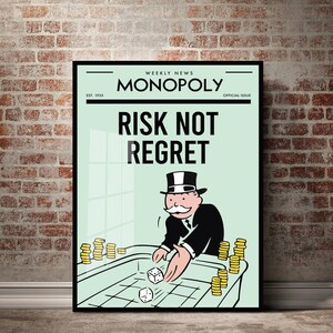 Risk, No Regret Success Canvas Wall Art Inspirational Acrylic Art Office Wall Art Large Canvas Alec Monopoly Art Motivational Wallpaper Deco