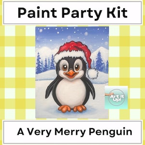 Christmas Paint Kit | A Very Merry Penguin | Cute Penguin | Paint Party Set | DIY Paint Set | Group Painting Activity | Holiday Paint & Sip