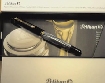 Pelikan M 200 (Old Style) Grey-Marmor&GT "M" Feder Vintage W. GERMANY hergestellt um 1988 Füllfederhalter mit Etui