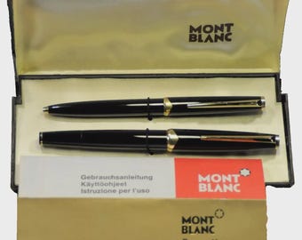 MONTBLANC  Black&GT Made in Germany c.1976's Ballpoint pen 181 / 18K Gold nib Fountain pen 121 set with  Case  and  Papers