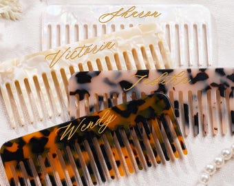 Personalized Engraved Amber Hair Comb,Custom Acetate Comb,Compact Makeup Mirror,Handheld Mirror Comb Set,Wedding Bridesmaid Gift,Bridal Gift