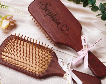Spersonalizowany drewniany grzebień do włosów, spersonalizowana szczotka bambusowa do włosów, prezent dla niej, prezent dla druhny, prezent na wieczór panieński, spersonalizowany grzebień z poduszką powietrzną, prezenty ślubne
