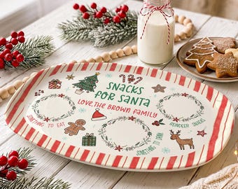 Custom Christmas Cookie Plate, Santa Cookie and Milk Platter, Custom Family Name Christmas Plate, Xmas Gift
