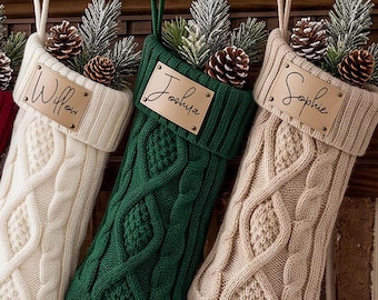 2026 Personalized Christmas Stocking with Leather Patch, Xmas Knit Family Stockings, Dog Bone Stockings, Christmas Gift, Holiday Decor