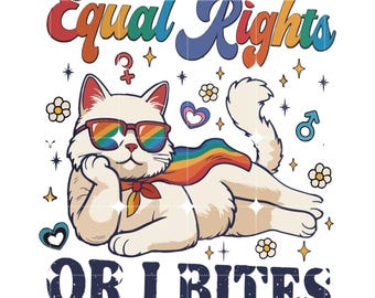 Equal Rights or I Bites Png, Feminist Cat Shirt Design, Lesbian & Gay Pride Apparel Png, LGBTQ Ally, LGBTQ Pride Month, Digital Download