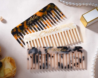 Personalisierter gravierter Bernstein-Haarkamm, benutzerdefinierter Acetat-Kamm, kompakter Make-up-Spiegel, tragbarer Spiegel-Kamm-Set, Hochzeit Brautjungfer Geschenk, Brautgeschenk