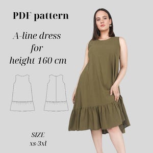 Sundress Pattern for 160 cm Height, Beginner Dress Sewing Pattern, Womens Plus Size Summer Dress Digital Patterns, XS-3XL, Instant Download