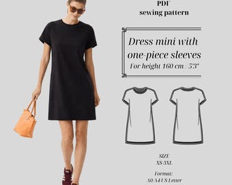 Loose Fit T-shirt Dress Sewing Pattern - Petite 160cm Height - Easy Summer Dress - Download PDF