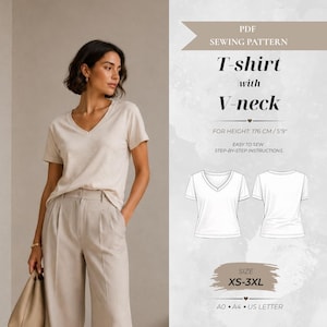 Oversized V-Neck Tshirt Sewing Pattern, Tall Fit 176 cm (Instant Download)