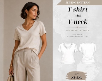 Oversized V-Neck Tshirt Sewing Pattern, Tall Fit 176 cm (Instant Download)