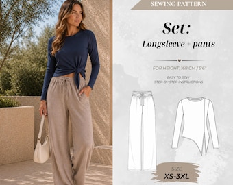 Asymmetric T-Shirt and Pants Sewing Patterns Set – Standard Fit 168 cm (Instant Download)