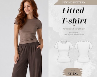 Women’s Fitted T-Shirt Sewing Pattern, Petite Fit 160 cm (Instant Download)