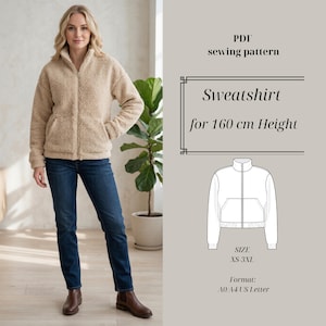 Petite Zip Up Hoodie Sewing Pattern, Women's Zipper Jacket PDF (Instant Download)