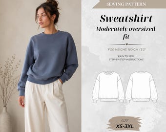Petite Women’s Sweatshirt Pattern – Easy Beginner Sewing, Digital PDF 160 cm
