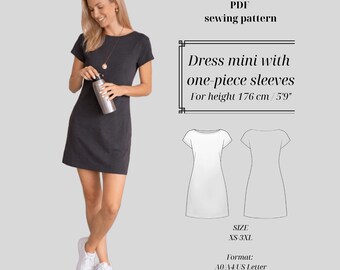 Sleeveless T-Shirt Dress Sewing Pattern – Tall Height 176 cm / 5'9" – XS-3XL (Digital Download)
