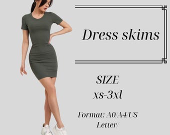 KleidDamen Tailliertes T-Shirt-Kleid PDF-Muster – Slim Fit Mini-Strickkleid – Stretch-Kleid-Muster – Digitales Schnittmuster