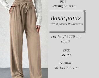 Womens Elastic Waist Pants Sewing Pattern, XS-3XL (PDF Pattern)