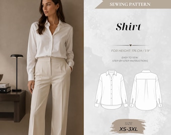 Women’s Classic Button-Up Shirt Sewing Pattern, Tall Fit 176 cm (Instant Download)