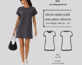 Loose Fit T-shirt Dress Sewing Pattern - 168cm Height - Download PDF