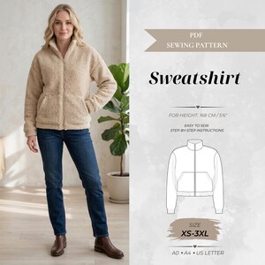 Petite Zip-Up Hoodie Schnittmuster, Damen Reißverschlussjacke PDF (Sofortiger Download)