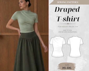 Draped T-Shirt Sewing Pattern – Tall Fit, Asymmetric Top (Instant Download)