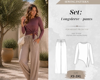 Asymmetric T-Shirt and Pants Sewing Patterns Set – Tall Fit 176 cm (Instant Download)