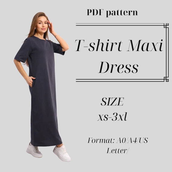 T-Shirt Maxi Dress Sewing Pattern - Beginner Friendly, Plus Size & Maternity (PDF Pattern)