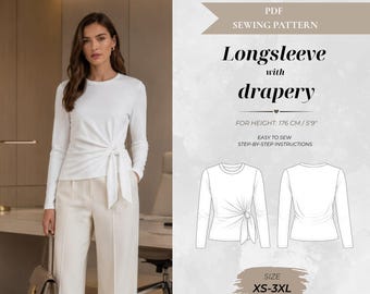 Fitted Draped Waist Longsleeve Sewing Pattern – Tall Fit 176 cm (Instant Download)