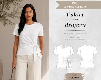 Draped Waist T-Shirt Sewing Pattern – Tall Fit 176 cm (Instant Download)