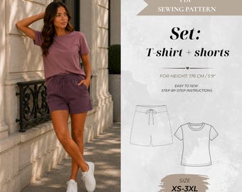 Oversize T-Shirt & Women Shorts Sewing Pattern Set – Tall Fit 176 cm (Instant Download)
