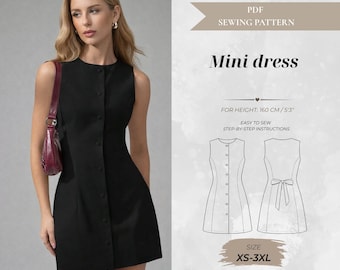 Button-Front Mini Dress Sewing Patterns – Petite Fit 160 cm (Instant Download)