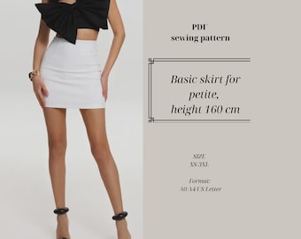Mini Skirt Sewing Pattern for 160cm Height, Simple A-Line Skirt, Sizes XS-3XL