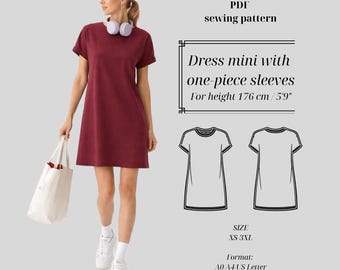 Loose Fit T-shirt Dress Sewing Pattern - Tall 176cm Height - Download PDF