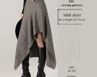Asymmetrical Skirt PDF Download – Tall Fit 176 cm Sewing (Stylish Midi Skirt)