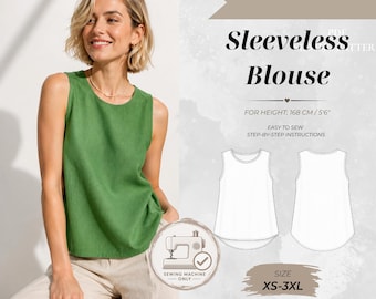 Easy Sleeveless Blouse Top Sewing Pattern, No Overlock Needed, Standard Fit 168 cm (Instant Download)