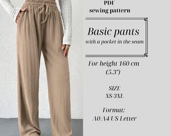 Womens Pants Sewing Pattern, Elastic Waist, Pockets, XS-3XL (Digital Pattern)