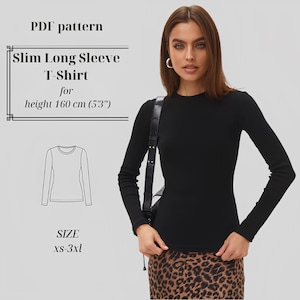 Women’s Longsleeve PDF Pattern – Height 160 cm – Digital Sewing Pattern for Knit Top – Easy Beginner Sewing – DIY Long Sleeve Shirt