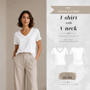 Mönster för överdimensionerad t-shirt med v-ringning, liten passform 160 cm (nedladdning direkt)